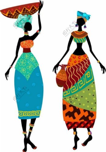 两位非洲女性插画图片