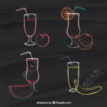 手绘线条果汁插画