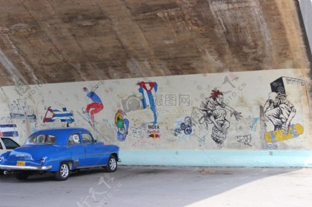 时尚墙壁汽车古巴老汽车