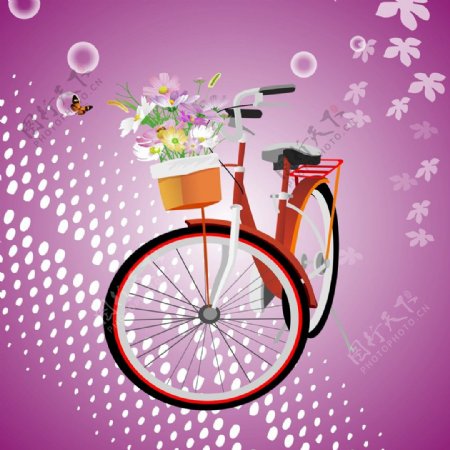 紫色淡雅自行车花束装饰画