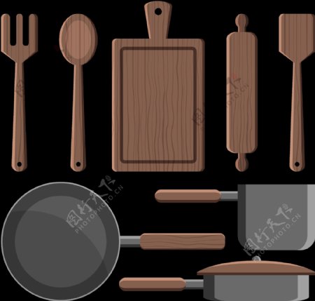 各种木质厨房用品免抠png透明图层素材