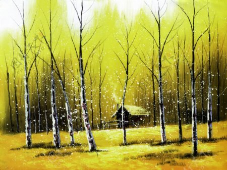 黄色树林装饰画