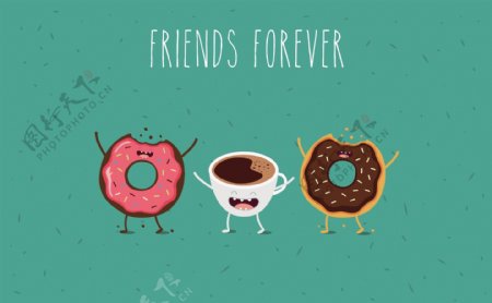 卡通咖啡甜甜圈插画矢量素材下载