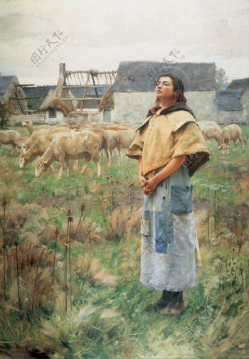 牧场里的女人油画肖像图片