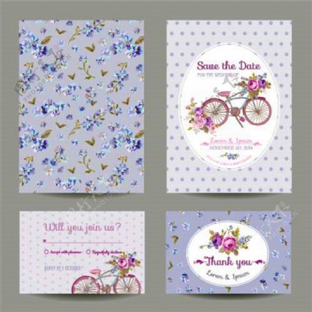 自行车花朵婚礼贺卡图片