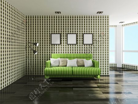 室内的绿色沙发图片