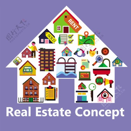 房地产概念设计与各种房屋形状自由向量