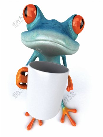 手拿杯子的青蛙图片