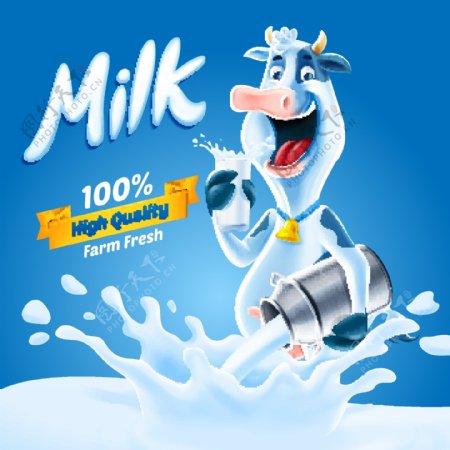 奶牛图案牛奶海报矢量素材下载