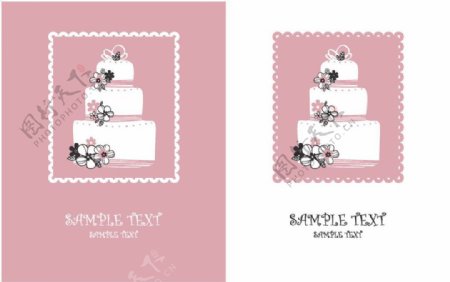 粉色花朵蛋糕婚礼贺卡模板下载