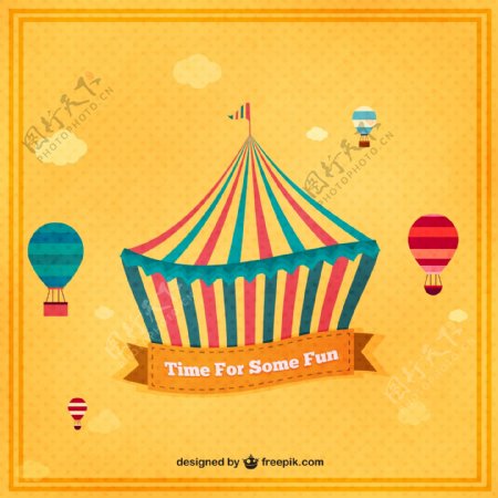 创意马戏团帐篷和热气球矢量素材