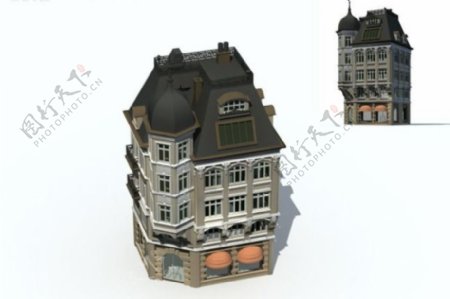 现代黑顶欧式建筑3D模