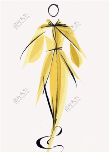 黄色连衣裙设计图