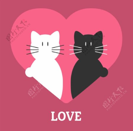 黑猫与白猫矢量情人节素材