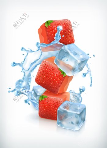 清新草莓和冰块元素