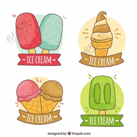 手绘风格彩色冰淇淋贴纸图标