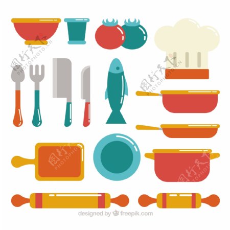 各种彩色厨房用品矢量素材