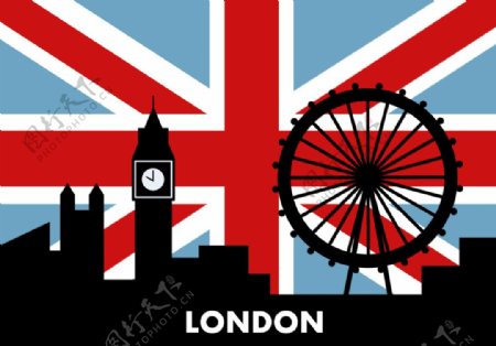 英国国旗与伦敦建筑