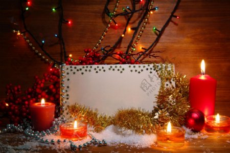 圣诞卡片与蜡烛图片