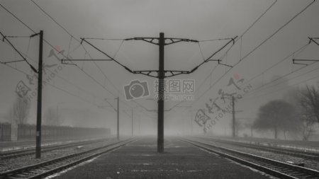 黑与白雾有雾铁路铁路电力极