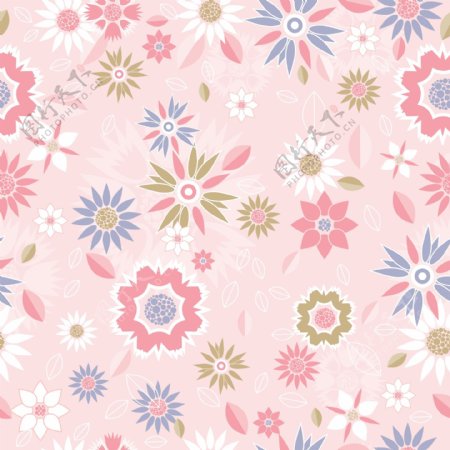 美丽的无缝的五颜六色的花在粉红色的纹理