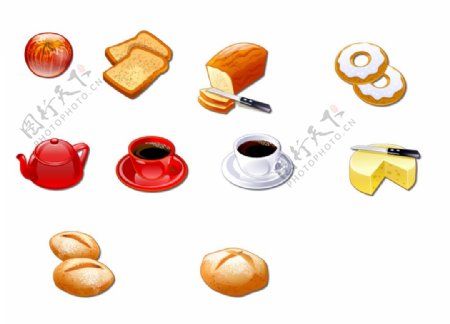 10个咖啡面包苹果等食品图标