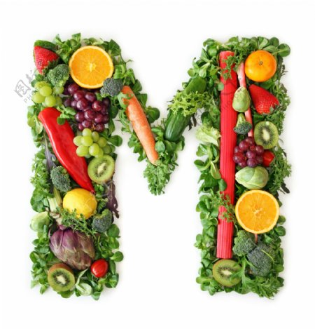 蔬菜水果组成的字母M