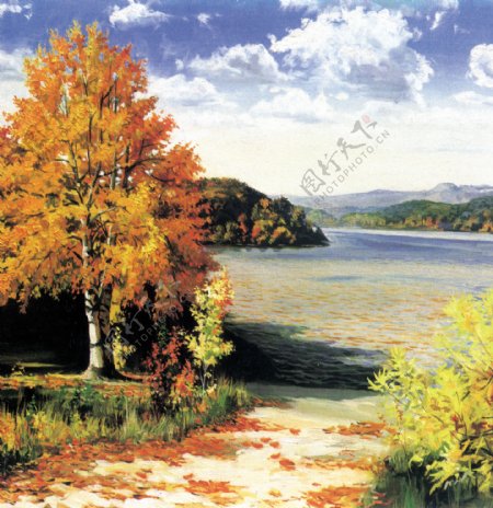 美丽秋天风景油画图片