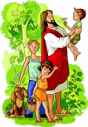抱着男孩的耶稣漫画图片