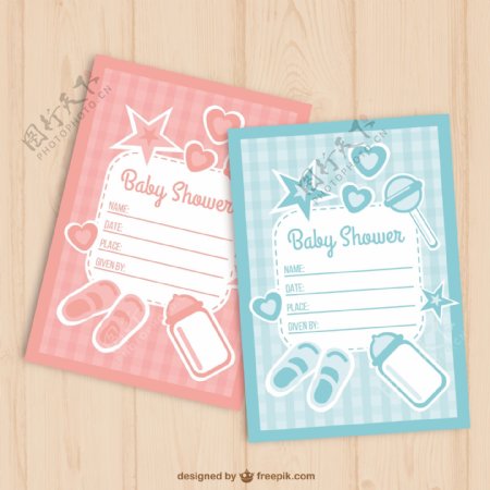 可爱婴儿淋浴卡与婴儿元素