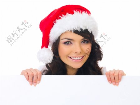拿着白板的圣诞女孩图片