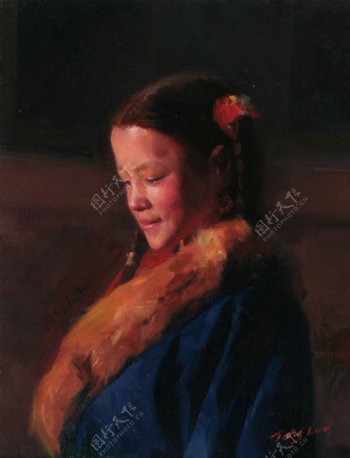 藏族女孩油画肖像图片
