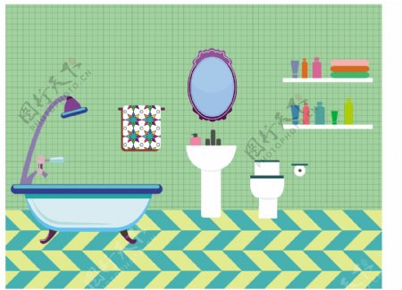 浴室家具布置彩色图标素描免费矢量