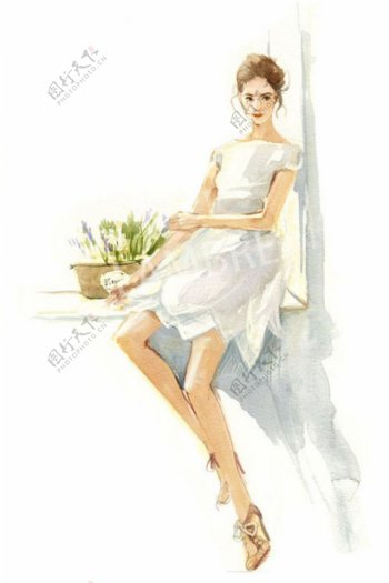 白色花瓣连衣裙效果图