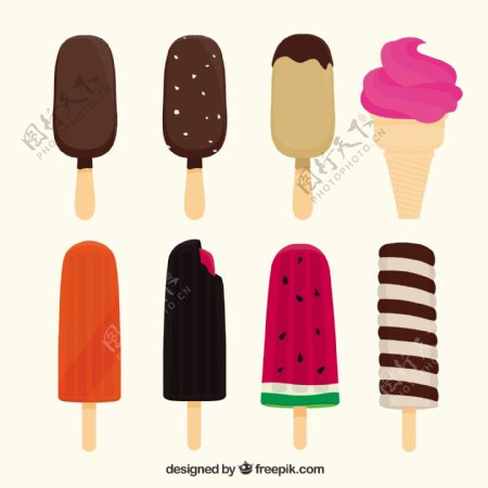 八种不同的冰淇淋插图矢量素材