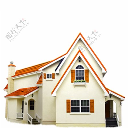 白色墙橙色瓦片的房子