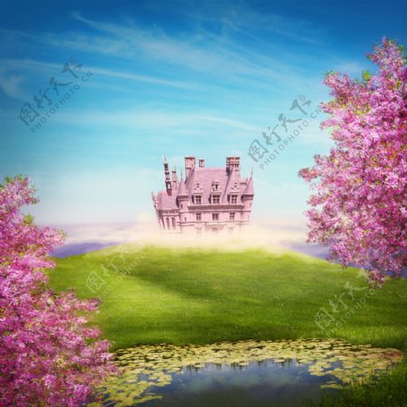 荷塘草地城堡图片