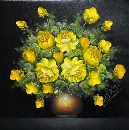 黄花瓶油画图片