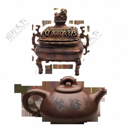 古典紫砂茶壶香炉素材高清
