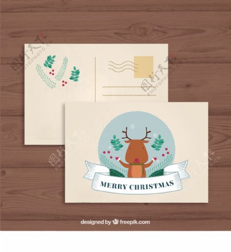 可爱的驯鹿圣诞明信片