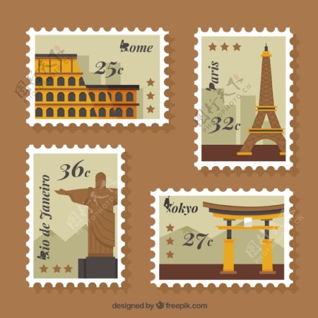 四个城市邮票图标