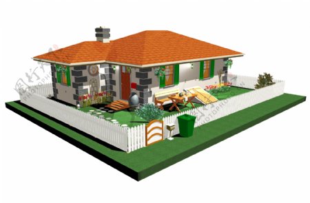 白色栏栅3D别墅