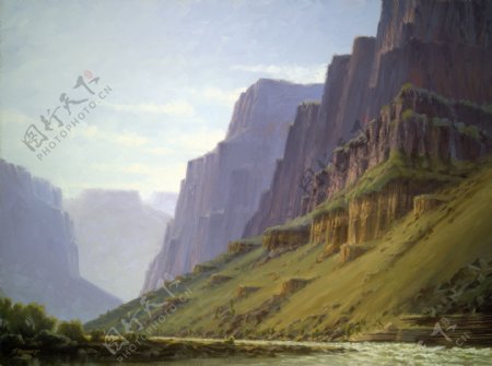 美丽峡谷风景油画图片
