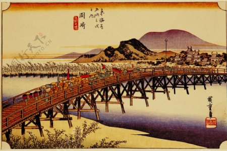 古代木桥装饰画背景图片