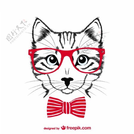 时髦的红色眼镜的猫