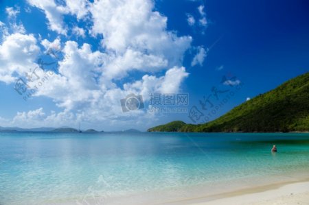 海人沙滩水海洋高山热带滨海蔚蓝