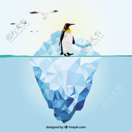 多边形冰山和企鹅