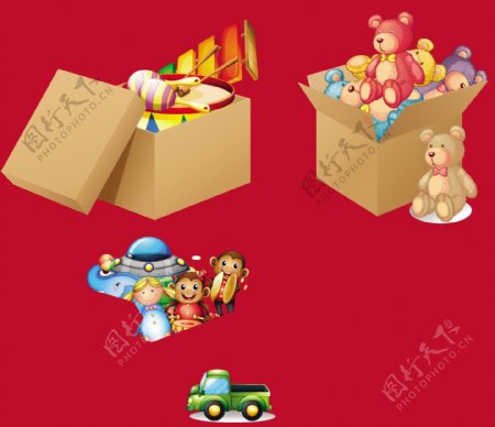 四种不同玩具盒的插图
