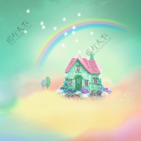 彩虹与小房子