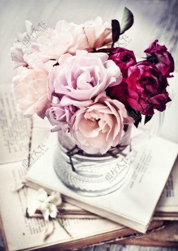 书本和花瓶花朵图片